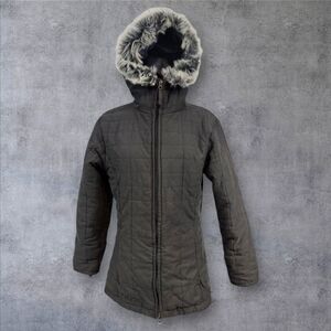 Columbia Dark Gray Quilted Mid Length Full‎ Zip Winter Jacket Size Small Women's